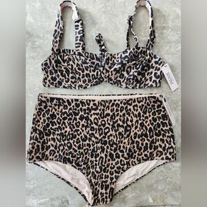 36B/M VS Swim Full Coverage Bikini Top High Waist Boyshort Bikini Set Leopard